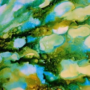 Abstract Green and Blue Art Print Ink Art  ON ALCOHOL INK PAPER.